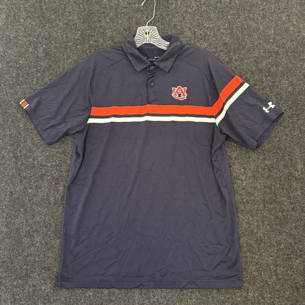 Auburn Tigers Polo Shirt Men's Medium Navy Blue Orange Striped HeatGear